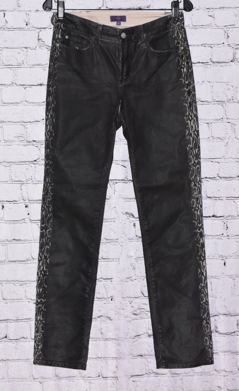 NYDJ Sheri Skinny Jeans Black Coated Tuxedo Stripe Snakeskin Women's Size 0